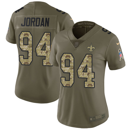 Nike Saints #94 Cameron Jordan Olive/Camo Women's Stitched NFL Limited Salute to Service Jersey